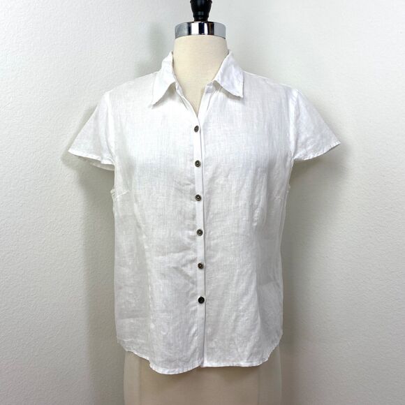 Alexander Bartlett White Linen Blouse XL Short Sleeves Button Front Summer - Picture 1 of 11